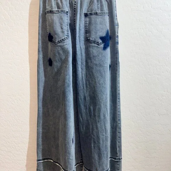 Blue Velvet STAR PATCH WIDE LEG STRETCHY DENIM PANTS NEW - Picture 5 of 5